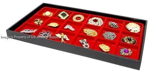 3 Black Trays 18 Space Red Jewelry Pen Pocket Knife Display
