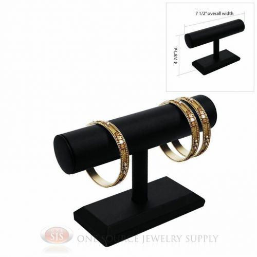 4 7/8&#034; Black Leather 1 Tier T-Bar Round Jewelry Bracelet Display Presentation