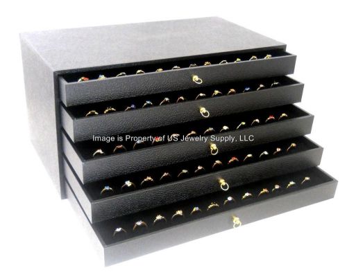 2 of the 5 Drawer Black 360 Ring Storage Organizer Jewelry Cabinet Display Case