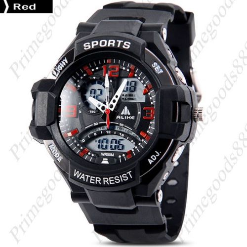 Silicone band analog digital led wrist men&#039;s wristwatch free shipping red for sale