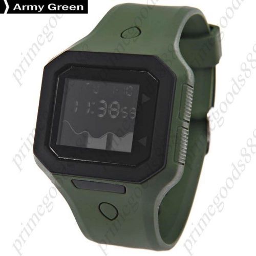 Waterproof Unisex Sports Digital Wrist Watch with Rubber Band in Army Green
