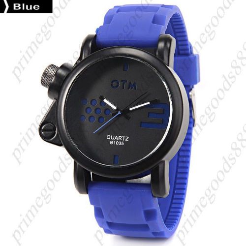 Round Case Rubber Band Black Face Quartz Men&#039;s Wristwatch Free Shipping Blue