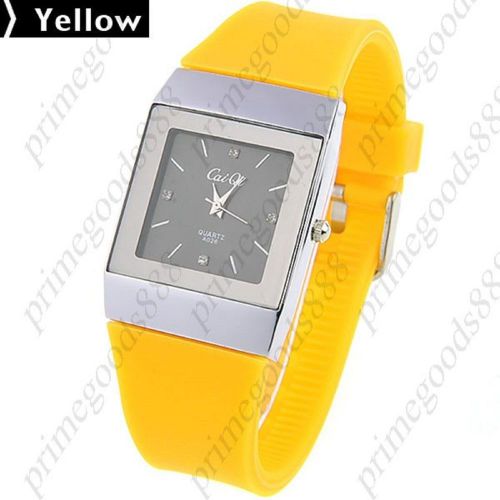 Square Analog Quartz Wrist Watch Resin Strap in Yellow Free Shipping