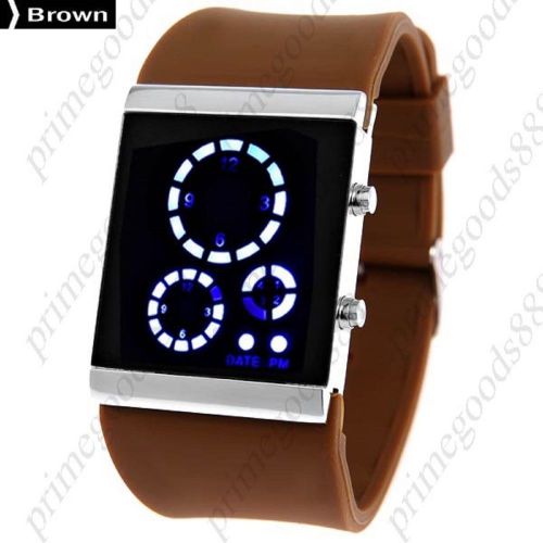 Rubber Band Blue Light LED Digital Wrist with Date in Brown Free Shipping