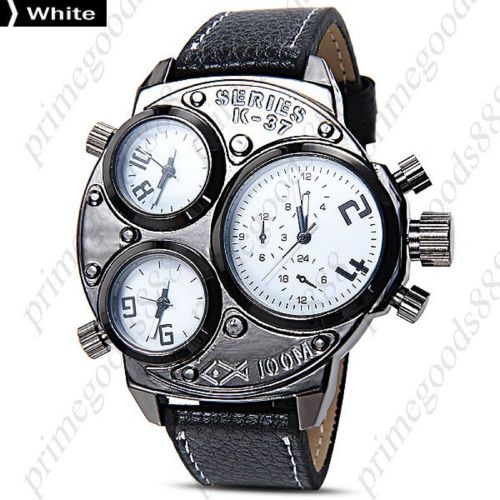 Hot Series PUNK 3 Time Zones Wristwatch Quartz Analog Men&#039;s Sliver Case White