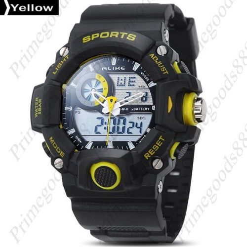 Black Digital Analog Silicone Waterproof Sports Wrist Wristwatch Men&#039;s Yellow