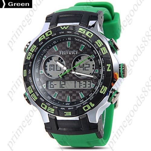 LCD Analog Digital LED Silicone Date Alarm Wrist Quartz Wristwatch Green