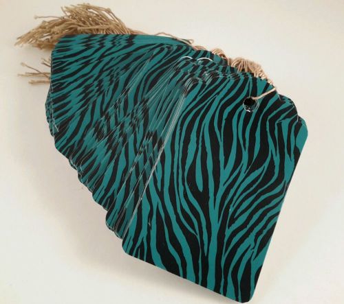 100 2x3 1/4&#034; turquoise zebra print price tags with string