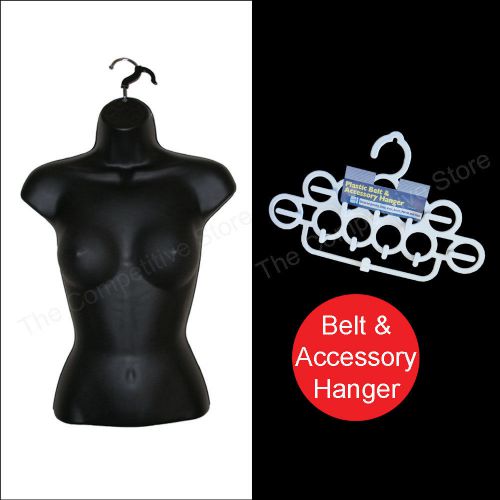 Black Female Torso Mannequin Form for S-M Sizes + Free Belt &amp; Accessory Hanger