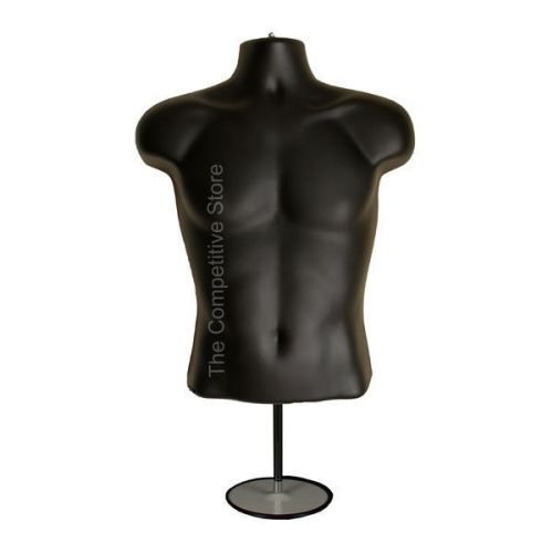 Black Torso Male Countertop Mannequin Form (Waist Long) W/ Base For S-M Sizes