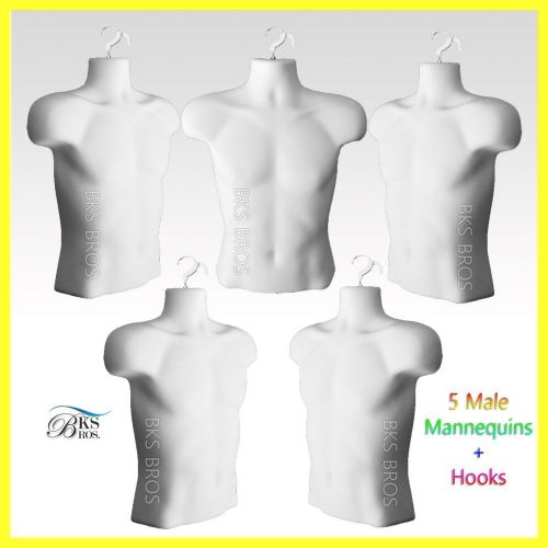 5 white male mannequin torso forms perfect display for small to medium t-shirts for sale