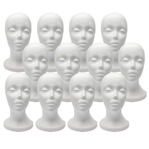 12Pc Fashion Styrofoam Mannequin Wig, Hat, Cap Display Model White Head Foam