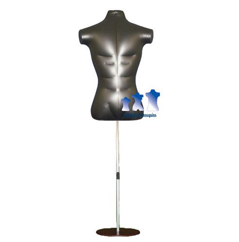 Inflatable Male Torso, Black and Aluminum Adjustable MS6 Stand, Brown Base