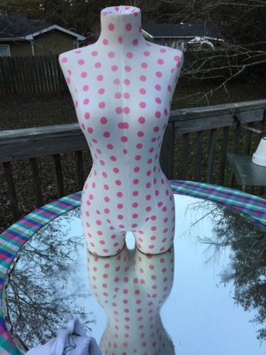 27&#034; Tall Cloth Mannequin Pink And White Polka Dot Cloth Headless Female Torso