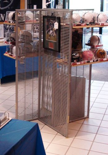 Multi Side Retail Display Fixture Metal Slats Gray with rolling base