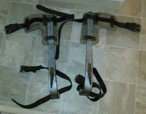 Tree or pole climbing spikes with leather pad and straps for sale