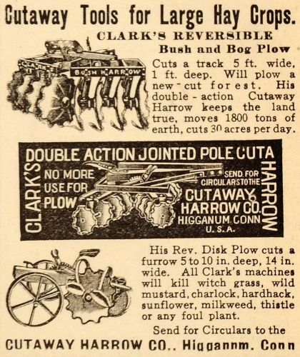 1907 ad cutaway harrow company tools disk plow hay crop - original cg1 for sale
