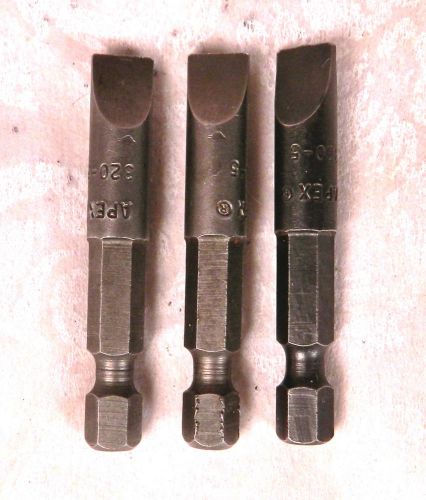 LOT OF 3 APEX SLOTTED BITS , #320-5 , 1/4&#034; HEX , 5/16&#034; Wide , NOS