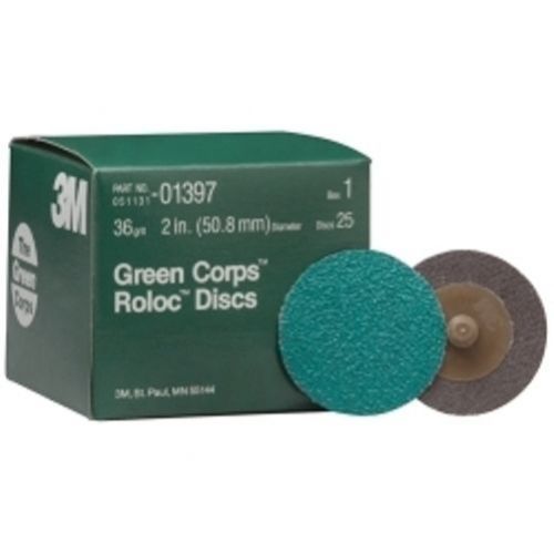 3M Green Corps Roloc 36 Grit Grinding Sanding Pad Disc, 2&#034; Green Box of 25 #1397