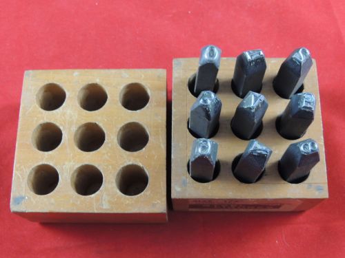 Vintage GSSW Greenfield 1/4&#034; Steel Punch Stamp Die Set Numbers 0-9 With Wood Box