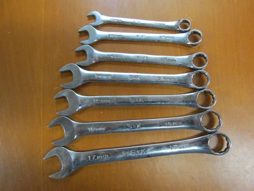 S-K Metric wrenches,(7) polished,10,12,13,14,15,16,17-USA, nice