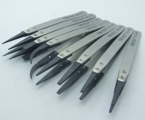 8PCS Plastic Head Stainless Steel Tweezers Antistatic Plier Tools for IC SMD SMT