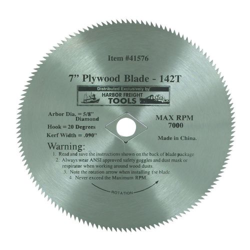 7-1/4&#034;, 142 Tooth Plywood Saw Blade 5/8&#034; Arbor Diamond knockout 7000 RPM Maximum