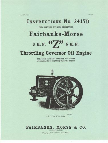 Fairbanks-Morse Z 3 &amp; 6 HP Throttling Governor Oil Engine Manual 2417D 1917