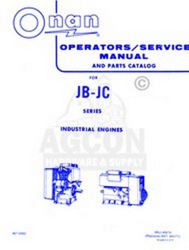 Onan jb - jc industrial operators parts service manual for sale