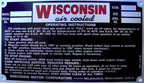 Wisconsin Engine Specification Plate (4 Cylinder Engine)