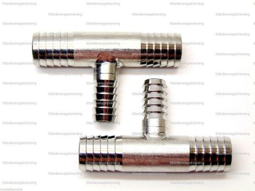(2) food grade stainless steel 1/2&#034; x 1/2&#034; x 3/8&#034; barb t tee hose fitting splice for sale