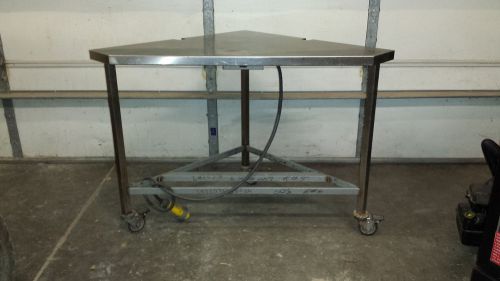 H &amp; k dallas stainless steel heated corner table on wheels for sale