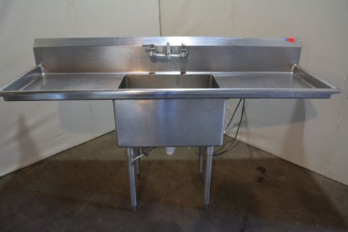 Single Compartment Stainless Steel Sink with Faucet and Two Drain Boards