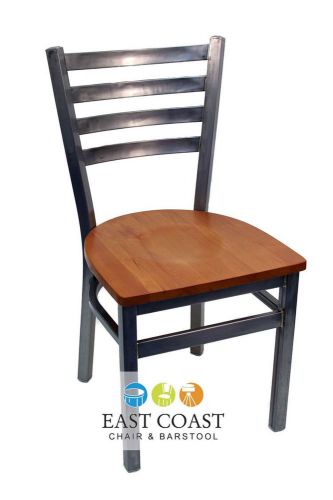 New gladiator clear coat ladder back metal restaurant chair w/ cherry wood seat for sale