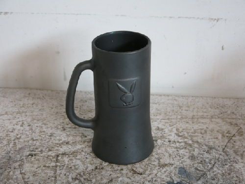 VINTAGE PLAYBOY PEWTER-COLORED GLASS BEER STEIN/ MUG