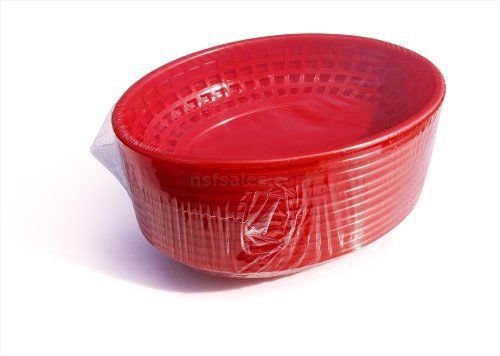 12 pcs fast food baskets serving basket plastic red 9.25x6&#034; oval for sale