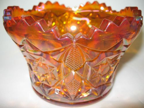Marigold iridescent Carnival glass tabletop serving candy fruit bowl diamond art
