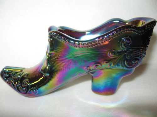 Amethyst carnival glass Bow pattern Shoe / Slipper Boot iridescent purple black