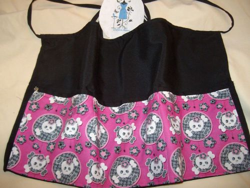 Black Server PinkSkulls  Waitress Waist Apron Name FREE