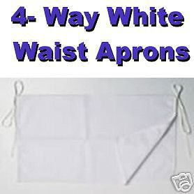 New 4 Way White Waist Aprons 100% Cotton