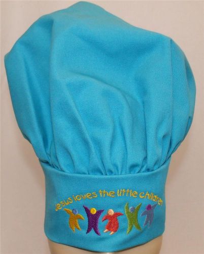 Jesus Loves the Little Children Adjustable Child Size Turquoise Blue Chef Hat