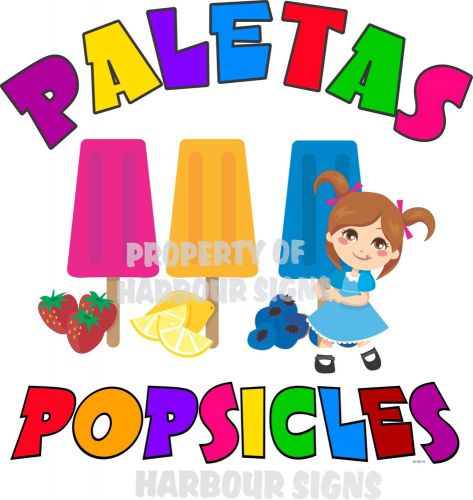 Paletas Popsicles Popsicle Fruit Concession Cart Food Truck Van Decal 24&#034;  Menu