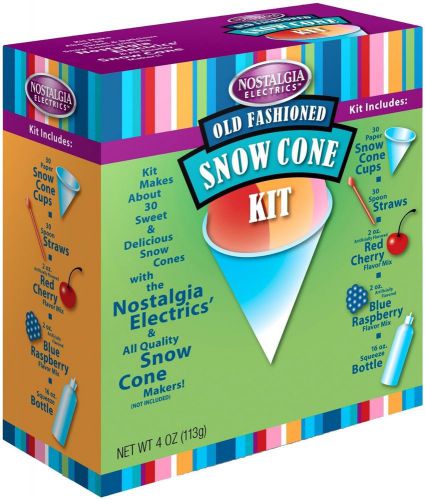 Snow cone maker machine supply kit w/ flavor syrups + serving cups, spoon straws for sale