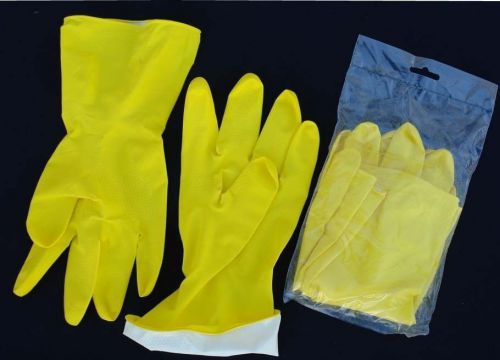 Household Rubber Latex Multi Purpose Yellow Gloves Large 12 pair pack