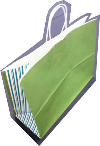 250 stripe du jour side printing green vogue paper retail shopping bags shopper for sale