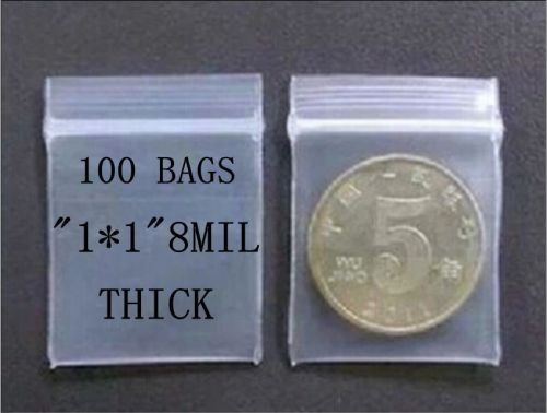 100 1&#034;x1&#034; ZIPLOCK BAGS Clear 8MIL Small POLY BAG RECLOSABLE BAGS Plastic Baggie