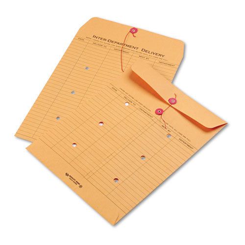 Brown Recycled Kraft String &amp; Button Interoffice Envelope, 10 x 13, 100/Carton
