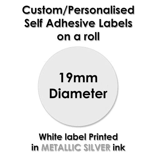 250 round labels personalised custom printed in metallic silver - 19mm diameter for sale