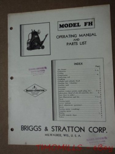 c.1930s Briggs &amp; Stratton Model FH Gasoline Engine Operating Manual Vintage ORIG