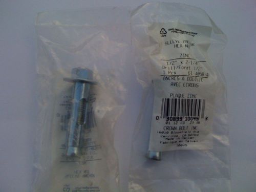 Sleeve anchor with hex nut 1/2&#034; x 2-1/4&#034; zinc, crown bolt mfg. for sale